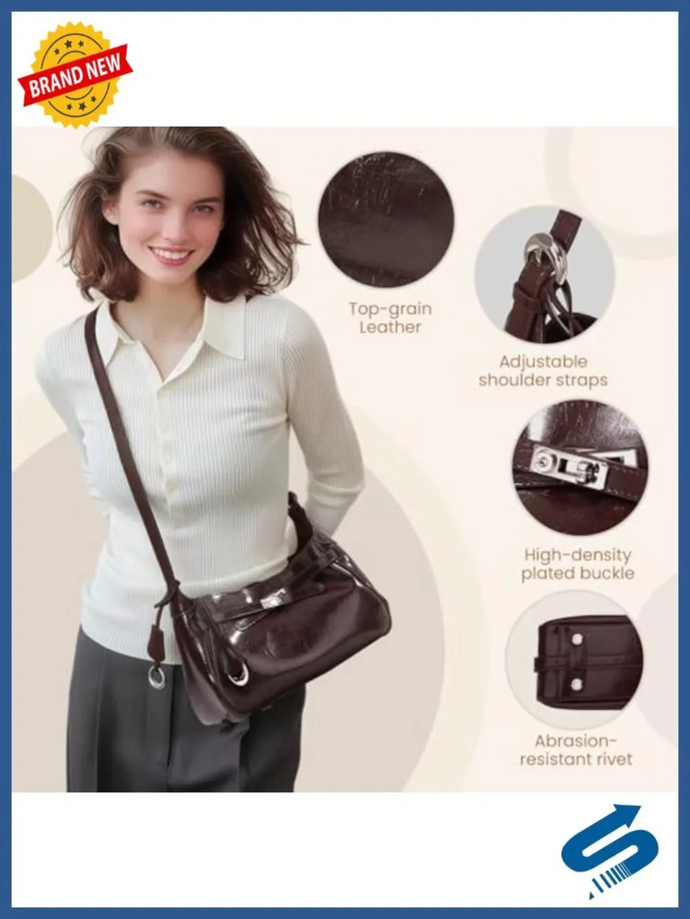 Top-Grain Leather Hobo Bag Crossbody Shoulder Bag Slouchy Tote Purse